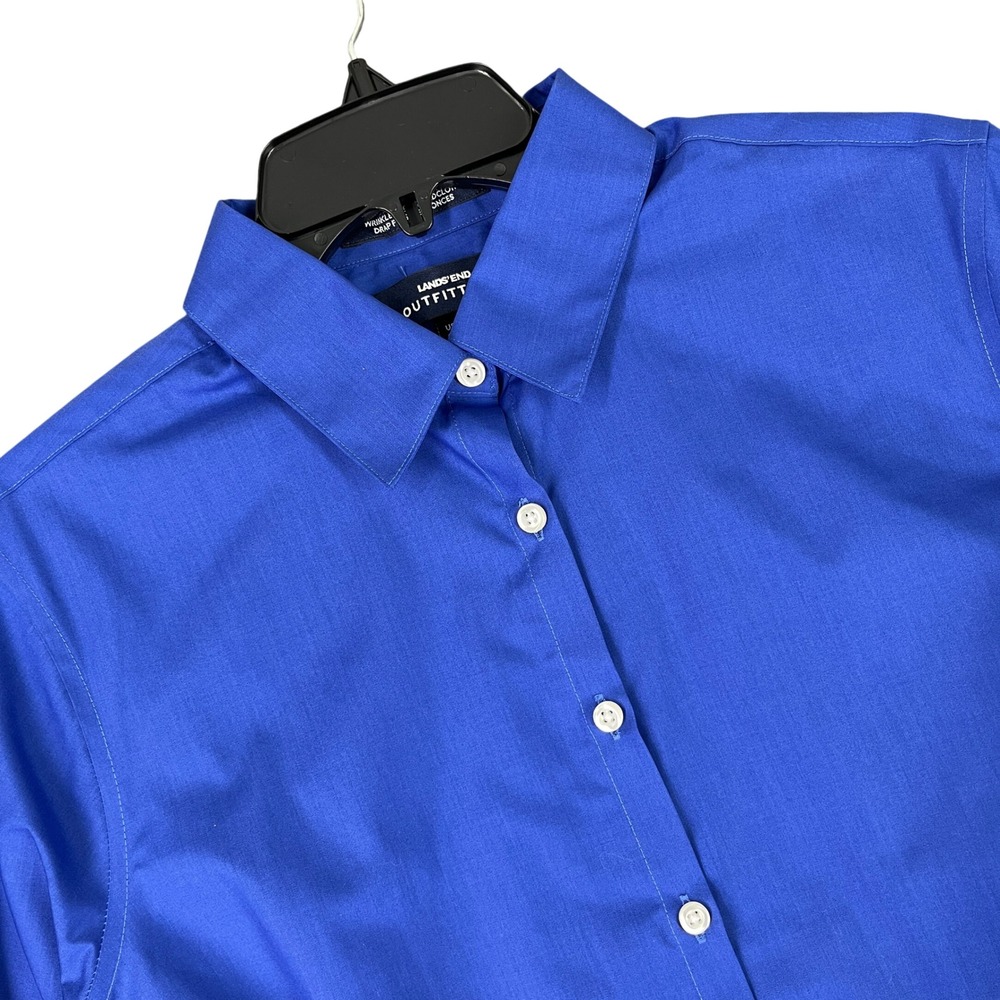 Lands End Preppy Coastal Office 3/4 Sleeve Button Down Shirt Women Sz 14